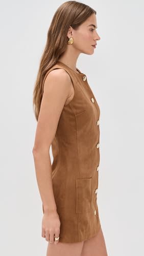 endless rose Women's Faux Suede Round Neck Buttoned Mini Dress4