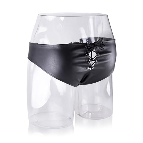 Evankin Men Sexy Black Briefs Faux Leather Underwear Funny Tie Rope Lingerie Low Rise Novelty Panties4