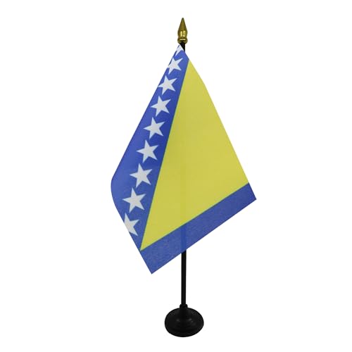 AZ FLAG - Tischflagge Bosnien Und Herzegowina - 15x10 cm Goldene Splitze - Bosnische Tischfahne 10 x 15 Cm - Flaggen