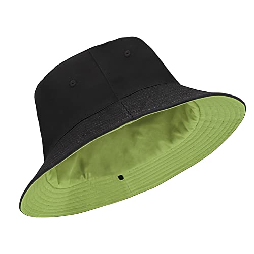 CHUANGLI Oversize XXL Bucket Hat, Extra Large Unisex Reversible Cotton Bucket Hats, Double Side Wear Fishing Hat Summer Sun Hat, Black-Avocado Green, XX-Large