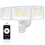 Onforu 100W Smart LED Security Lights Motion Sensor Outdoor 9000LM, 2500K-6500K, WiFi Alexa Flood Light APP Control, Motion Detector with Adjustable 3 Head, IP65 Wall Light for Yard (White)