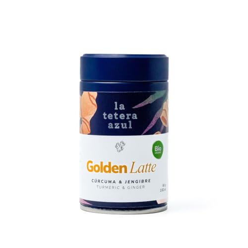 La Tetera Azul Golden Latte Ecológico 100%, Cúrcuma Latte con Jengibre, Canela y Cardamomo, Infusión Gourmet Antioxidante, 80g, Bebida Saludable y Digestiva para Disfrutar en Cualquier Momento