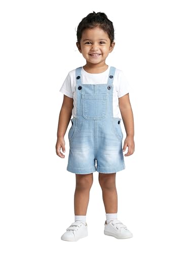 Image of KiddoPanti Unisex Infant Denim Dungaree | Cotton Blend Stretch | Baby Jumpsuit Witth Pockets | Comfortable Casual Outfit for Boys & Girls 6 Months-3 Years