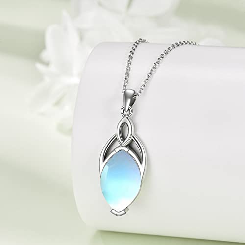 Celtic Natural Stone Necklace for Women Moonstone/Turquoise/Lapis Lazuli/Larimar/Moss Agate Trinity Knot Pendant Jewelry Gift for Mom Women 925 Sterling Silver3