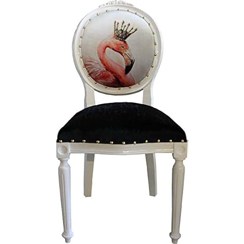 Casa Padrino Baroque Luxury Dining Chair Without Armrests Flamingos With Crown And With Bling Bling Rhinestones - Designer Chair - Limited Edition Cover