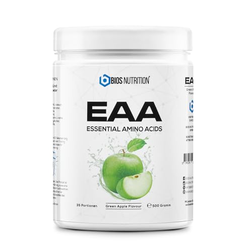 EAA Pulver GREEN APPLE 500gr - essentielle Aminosäuren - 11gr Protein pro Portion - ohne schlechten Nachgeschmack - vegan & hochdosiert - BIOS Nutrition (Made in Germany)