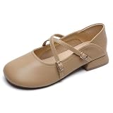 zapatos vintage mujer madrid Diseño:Zapatos mujer punta redonda tacón ancho con estilo Mary Jane vintage. Correa ajustable y correa cruzada crean un diseño clásico adecuado para uso diario.