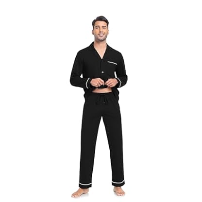 COLORFULLEAF Men's Pajamas Set Button Down Long Sleeve Sleepwear with Pockets(Black L) - Image 5
