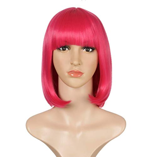 Perruque Courte De Bob Avec Des Franges D'air, Perruque De Chapeau De Fibre Chimique De Mode De Dames Perruques Colorées Pour La Vie Quotidienne rose Red,12 In Cover