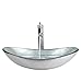 Yanksmark Silver Color Glass Wash Bowl Vessel Sink & Chrome Bathroom Faucet Finish Combo Set Come With Pop Up Drain