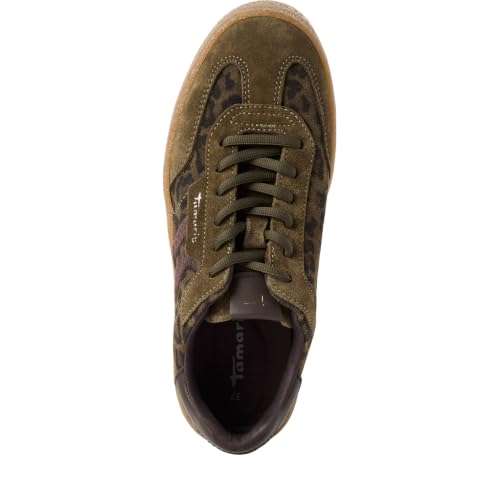 Tamaris Damskie sneakersy niskie, płaskie, zielone (Olive Leopard), 36