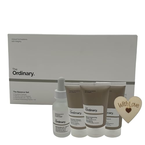 AETN Creations Ordinary The Balance Set, Squalane Cleanser, Salicylic Acid Masque, Niacinamide 10% + Zinc 1%, Natural Moisturiser, Gift with Heart Keepsake