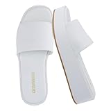 CUSHIONAIRE Kudos Platform Womens Sandals – Comfortable Open Toe Slip On Flat Slides, Casual Summer Sandals for Women 2025, IVORY 8.5