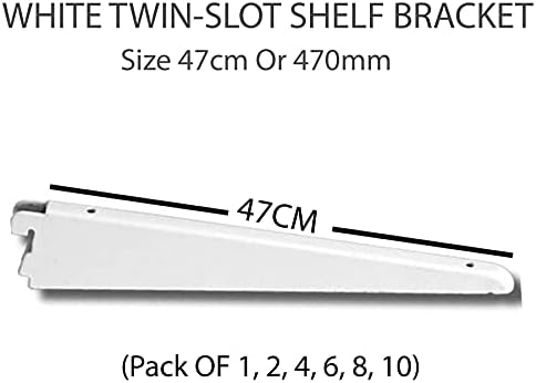 MSF Twin Slot Shelving WHITE Uprights, Brackets Adjustable Strong Rack Wall Shelf Pack OF (1, 2, 10) (10, BRACKET 470MM OR 47CM)