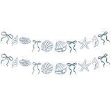 Oudain 2 Pack Blue Bow Starfish and Seashell Garland 6.56 ft Ocean Coastal Nautical Beach Party Paper Bow Hanging Banner for Under The Sea Summer Birthday Wedding Bachelorette Mermaid Baby Shower