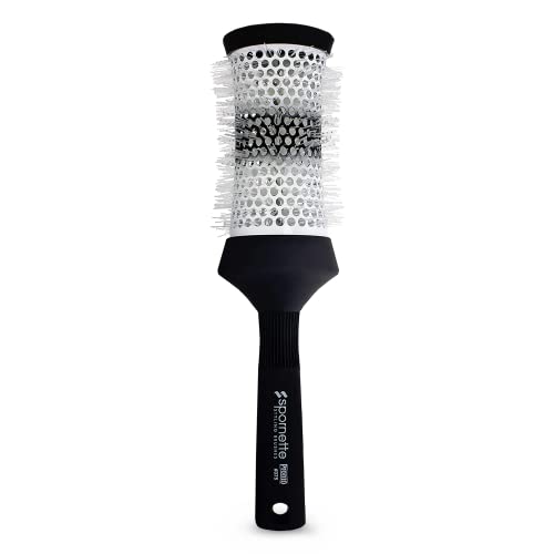 Spornette Pronto 3 Inch Round Brush with Ceramic Hourglass Aerated Barrel and Crimped Tourmaline Ion Nylon Bristles (#375) Round Brush for Blow Drying, Blowouts, Volume and Lift on Long Hair