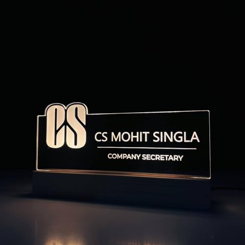 Image of Customized LED Name Plate for Office Desk Table Name Sign Birthday Gift For CS Company Secretary Receptionist HR Management Staff Employee (10 x 6 inch) (For CS (Company Secretary))