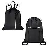 HOLYLUCK Drawstring Backpack Small Gym Bag Water Resistant String Bag Backpack for Men Women, Black