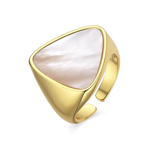 LUXENTER Anillo con Madreperla Blanca acabado en Oro 18K. Color Dorado. Joyas para Mujer   Modelo Sune