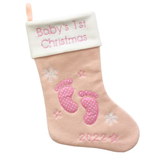Heart's Sign Primeros pasos de las medias de Navidad del bebé | My First Christmas Baby Boy and Baby Girl | Medias recién nacidas adornos de Navidad | Decoración de Navidad para recién nacidos, rosa Cover