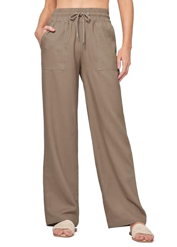 Image of Willit Women Linen Pants Wide Leg Casual Palazzo Pants Cotton Linen Lounge Beach Summer Pants with Pockets 29 inch /31 inch / 33 inch