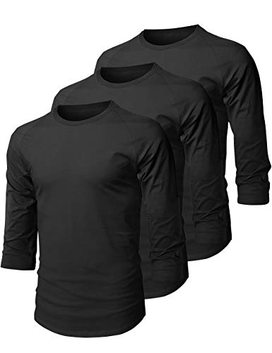 Ma Croix MX Mens Baseball Raglan 3/4 Sleeve Jersey Casual Basic Plain T Shirts (3PACK Black/Black, Large)
