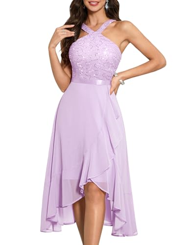 Bbonlinedress Halter Cocktail Prom Chiffon Sequin Dress Summer Glitter Wedding Guest Midi Hi Lo...