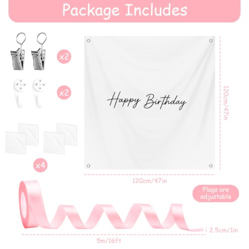 Mastron Happy Birthday Backdrop Kit, Flannel Happy Birthday Tapestry with Hanging Strings for Birthday Parties, Indoor/Outdoor Use, 47”in/4 ft Square Birthday Backdrop with Bow Ribbon by MASTRON - Used condition - Image 2