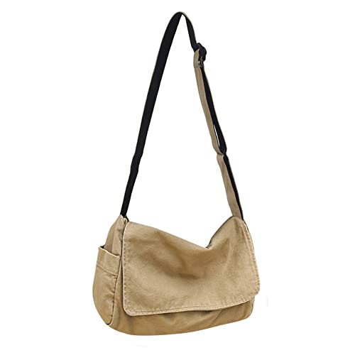 YILCER Bolsa cruzada de lona para mujeres y hombres, bolsa de hombro grande de lona para la escuela, viajes, casual, diario, 38 cm x 24 cm x 16 cm, Khaki