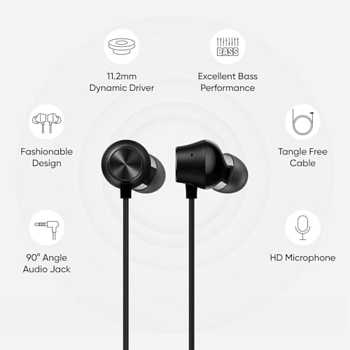 Image of Buds 2 Neo Bass Wired Earphones with Mic | for Realme 2 | 3.5mm Audio Jack -(Black)