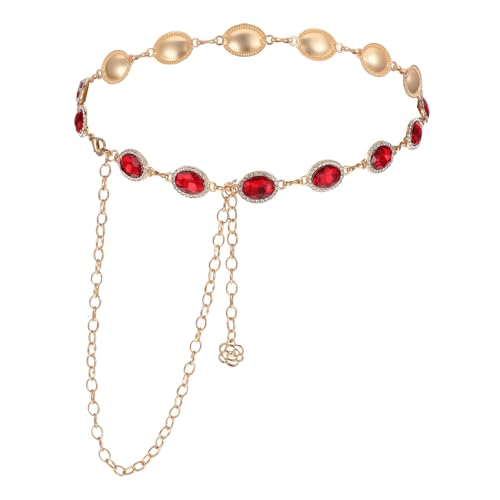 Red Chain Belt for Woman, Adjustable Red Western Chain Belt Women's Boho Diamond Gems Metal Cowgirl Waist Chains Belts for Dresses Jeans