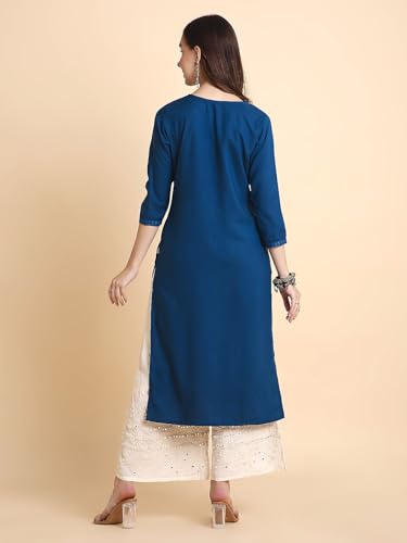 Image of RATAN Rayon Straight Lucknowi Chikankari Ethnic Wear Kurta for Women