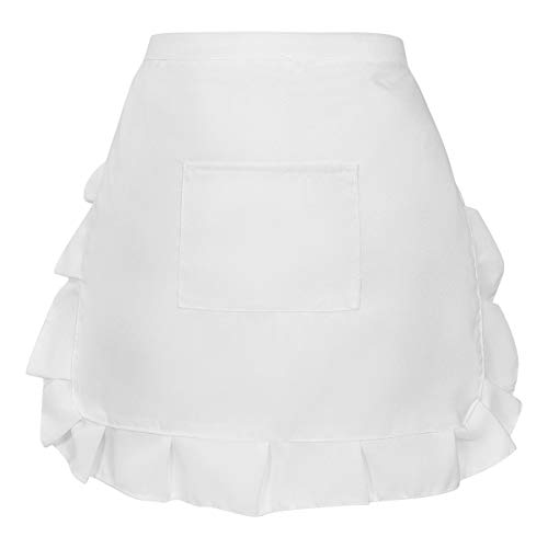 YARNOW White Apron for Women Lace Half Waist Apron with Pocket, Frilly Maid for Kitchen Cooking Baking Restaurant Coffee Shop
