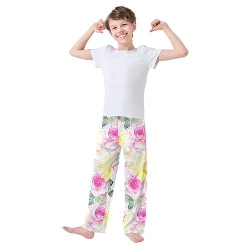 J JOYSAY Rose Floral White Pajamas Pants Soft Long Pajama Bottoms Lounge Sleep Pants Size S-XL3