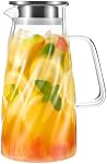 VEVOK CHEF Glass Pitcher with Lid for Fridge Iced Tea Pot 57 OZ 1.7L Sun Tea Container Gallon Pitcher Water Beverage Jar Carafe Juice Jug Hot/Cold Drink, Milk