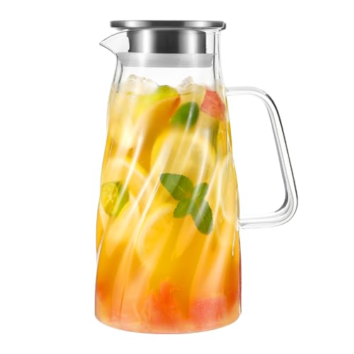 VEVOK CHEF Glass Pitcher with Lid for Fridge Iced Tea Pitcher 57 OZ 1.7L Sun Tea Pitcher Gallon Pitcher Water Beverage Pitcher Carafe Juice Jug Hot/Cold Drink, Milk