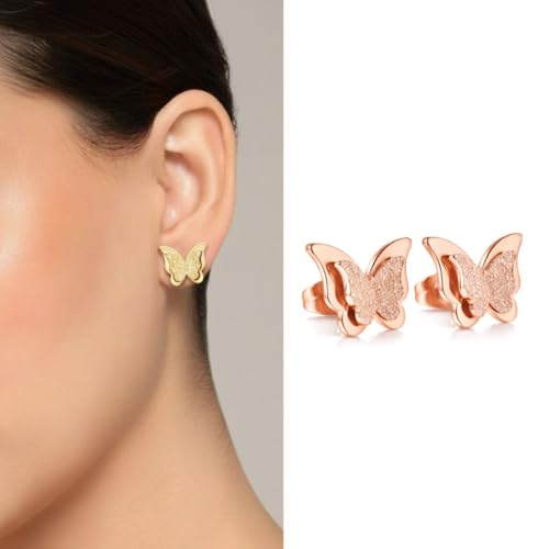 Image of Nilu's Collection Charming Dual Butterfly Classic Stud Earrings For Girls and Women | Anti-Tarnish | Anti- Allergy