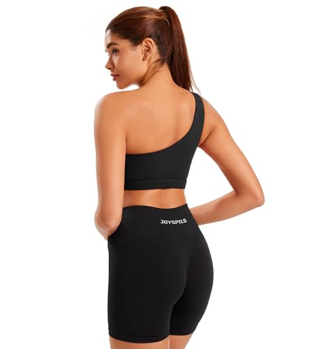 Image of One Shoulder Sports Bras for Women Low Impact Asymmetrical Workout Tops Padded Yoga Right Shoulder Strap Bra