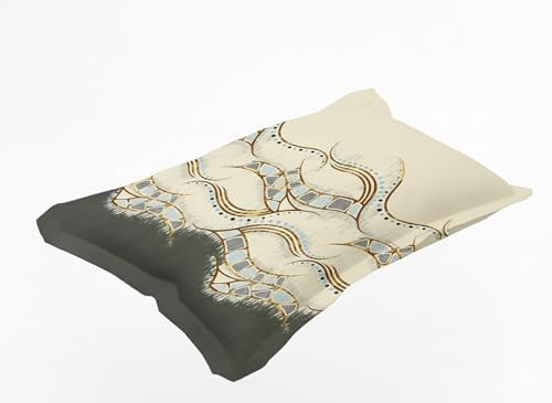 Image of IVAZA 240 TC Soft Ezyption Cotton Floral Print Single Bed Bedsheet - with 1 Pillow Covers, Hypoallergenic, Brethable, (Size- 60 x 90 Inch | Beige Black