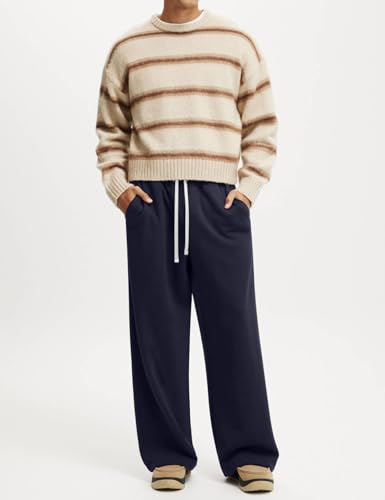 Image of HeSaYep Men's Baggy Sweatpants Cotton Fleece Wide Leg Sweat Pants