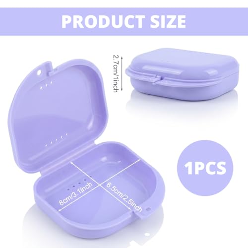 Image of ZIBUYU Portable Retainer Case, Dental Denturer Box for Aligners, Night Guards & Dentures, BPA-Free PP Travel Case with Ventilation Holes & Snap Lock, Purple