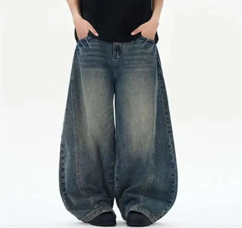 Men's Jeans American Washed Curved Baggy Straight Leg Denim Pants2