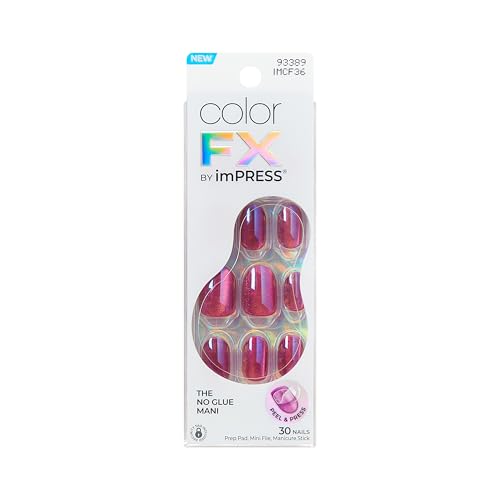 Kiss colorFX by Impress Press On Nails, Around You, 30 No Glue Peel and Stick Nails Kit with IMPROVED Adhesive, Pink Short Oval Pearlescent Effect, Includes Prep Pad, Manicure Stick & Mini File