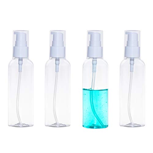 YanHuang 3.3 oz (100 ML) Clear Plastic Pump Bottles with Durable Cap,Small BPA-FREE Containers for Shampoo, Essential Oils.Set of 4.