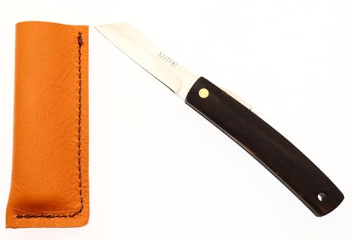 Cocktail7 Couteau de Poche Pliant Japonais Fait à la Main au Japon par Mr KOTOH Acier D2 Manche Bois Couteaux Artisanal Mécanisme de Verrouillage par Friction (Bois Persimmon Noir)