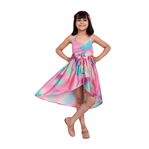 Image of TILISM Girl's Satin Skater Knee-Length Dress (SUPERART02 Multicolour