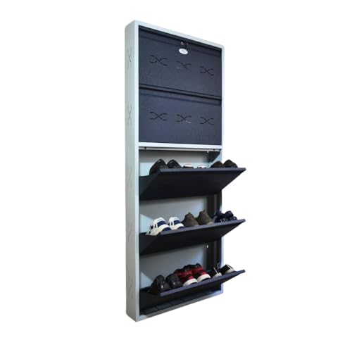 Image of I Metal Shoe Rack I Double Lock I Slim and Wall Mounted I 5 Shelves (Grey Colour) I Coad LC 2L-05 GR I Height 71.5 Inches, Width 29 Inches, Depth 5.5 Inches I 3 Years Warranty.