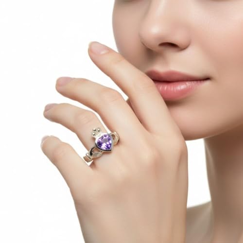 Image of Choose Your Color Natural Gemstone Irish Claddagh Silver Ring Friendship Love 55 Carat Brand Size 5 to 12