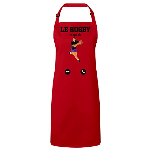 Tablier cuisine rugby premium coton ajustable avec motif sport
