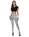 HDE Trendy Design Workout Leggings - Fun Fashion Graphic Printed Cute Patterns Black and White Horizontal Stripes - XL